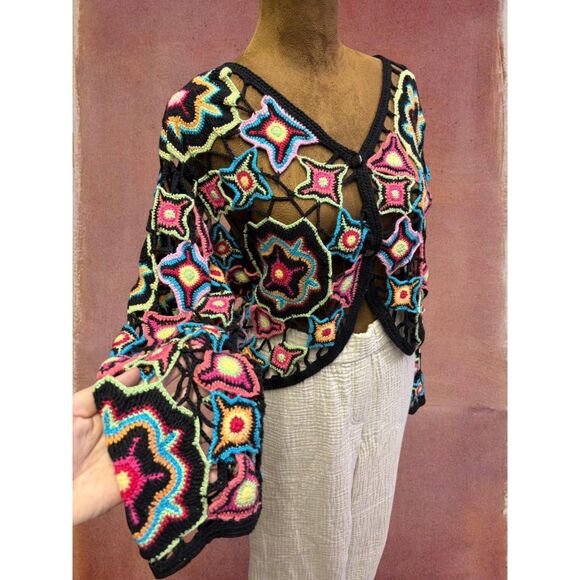Source Unknown Sweaters - Norm Thompson Y2K Festival Crochet Rainbow Rave Summer Cardigan